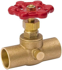 Value Collection - 3/8" Pipe, 125 psi WOG Rating, Brass Stop & Waste Valve - Lobe Type Handle, C x C End Connections, Use with Water, Oil, Air - Benchmark Tooling