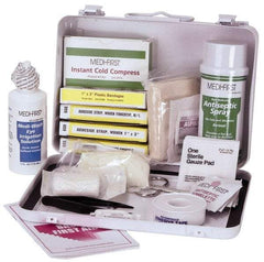 Medique - 24 Piece, 10 Person, Multipurpose/Auto/Travel First Aid Kit - 9-1/2" Wide x 2-3/4" Deep x 6-3/4" High, Metal Case - Benchmark Tooling