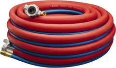 Parker - 3/4" ID 50' Long Jackhammer Hose - Universal Style Coupling (Air Hose)/Male NPT (Water Hose) Ends, 300 Working psi, -40 to 212°F, 3/4 x 3/8" Fitting, Red & Blue - Benchmark Tooling