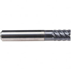Emuge - 16mm Diam, 22mm LOC, 8 Flute Solid Carbide Roughing & Finishing End Mill - TiAlN Finish, 82mm OAL, 16mm Shank Diam, Cylindrical Shank, 50° Helix, Stub Length - Benchmark Tooling