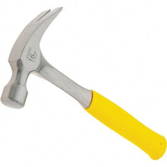 Stanley - 16 oz Head, Curved Claw Hammer - 12.8" OAL, Steel Head, 1.1" Face Diam, Smooth Face, Steel Handle with Grip - Benchmark Tooling