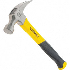 Stanley - 16 oz Head, Straight Rip Claw Hammer - 12.8" OAL, Steel Head, 1.1" Face Diam, Smooth Face, Fiberglass Handle with Grip - Benchmark Tooling