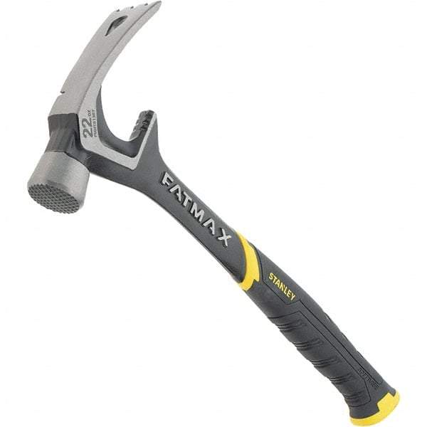 Stanley - 22 oz Head, Straight Rip Claw Hammer - 15.98" OAL, Steel Head, 1.34" Face Diam, Milled Face, Steel Handle with Grip - Benchmark Tooling