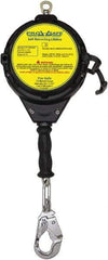 PRO-SAFE - 30' Long, 310 Lb Capacity, Galvanized Steel Cable Self-Retracting Lifeline - 3/16" Diam, Swivel Locking Snap Hook Connector with Load Indicator, Self-Locking Carabiner Connector, Metallic/Black - Benchmark Tooling