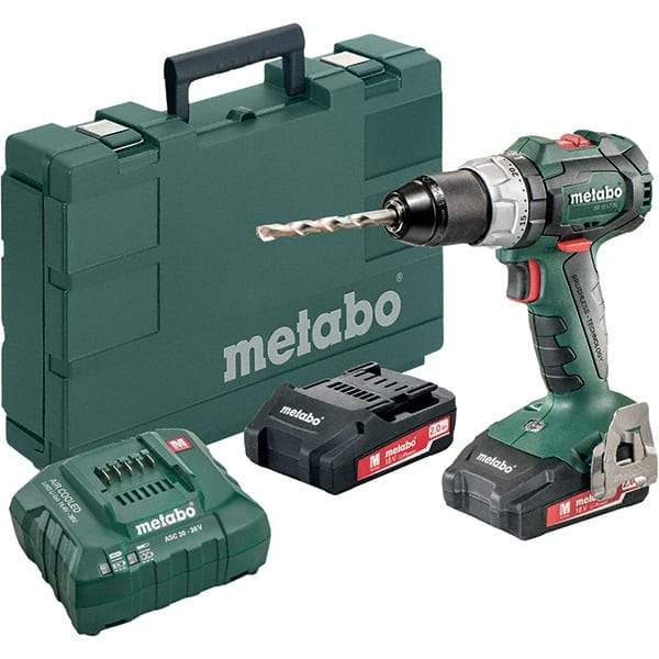 Metabo - 18 Volt 1/16 to 1/2" Keyless Chuck Cordless Hammer Drill - 31950 BPM, 600 to 2,100 RPM, Reversible, Pistol Grip Handle - Benchmark Tooling