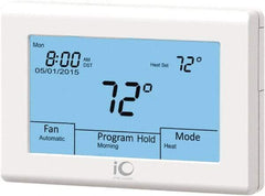 iO HVAC Controls - 41 to 122°F, Heat Pump (3 Heat, 2 Cool), Multi-Stage (2 Heat, 2 Cool), Digital Touchscreen Programmable Thermostat - 24 Volts, 1-1/4" Inside Depth x 3-3/4" Inside Height x 5-3/4" Inside Width, 2 Screw Mount, SPDT Switch - Benchmark Tooling