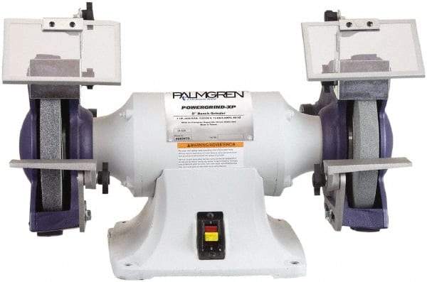 Palmgren - 8" Wheel Diam x 1" Wheel Width, 1 hp Grinder - 5/8" Arbor Hole Diam, 1 Phase, 3,450 Max RPM, 115/230 Volts - Benchmark Tooling