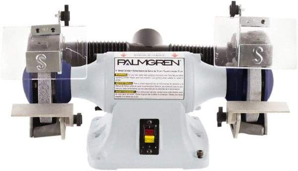 Palmgren - 6" Wheel Diam x 3/4" Wheel Width, 1/3 hp Grinder - 1/2" Arbor Hole Diam, 1 Phase, 3,450 Max RPM, 115/230 Volts - Benchmark Tooling