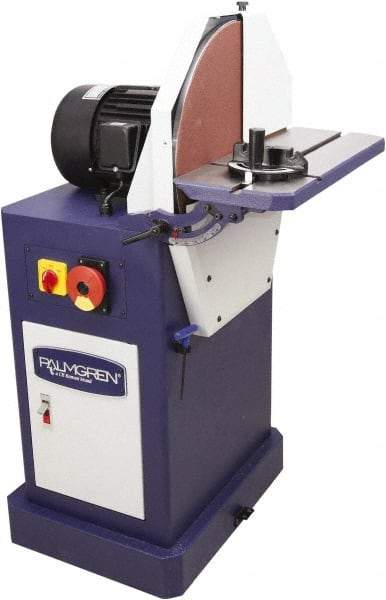 Palmgren - 20" Diam, 1,750 RPM, Three Phase Disc Sanding Machines - 22-11/16" Long Table x 8-1/2" Table Width, 27-3/4" Overall Length x 46-7/16" Overall Height - Benchmark Tooling