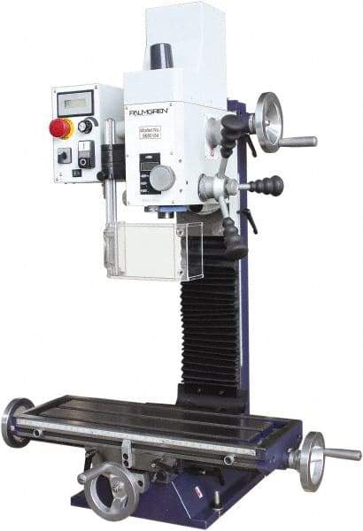 Palmgren - 7" Table Width x 19-11/16" Table Length, Electronic Variable Speed Control, 1 Phase Knee Milling Machine - 2MT Spindle Taper, 1-1/4 hp - Benchmark Tooling