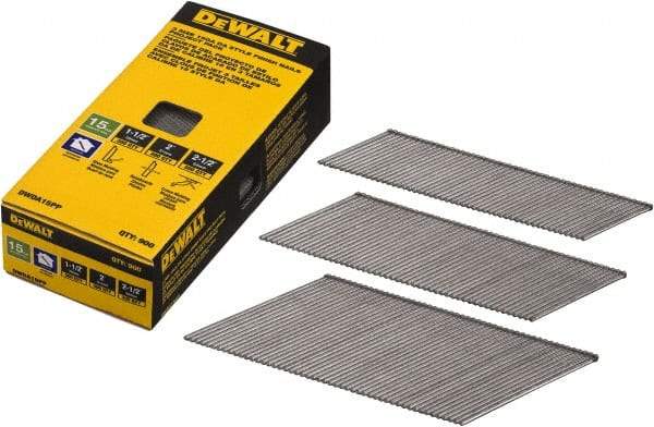 DeWALT - 15 Gauge 2-1/2" Long Finishing Nails for Power Nailers - Steel, Bright Finish, Smooth Shank, Angled Stick Collation, Round Head, Chisel Point - Benchmark Tooling