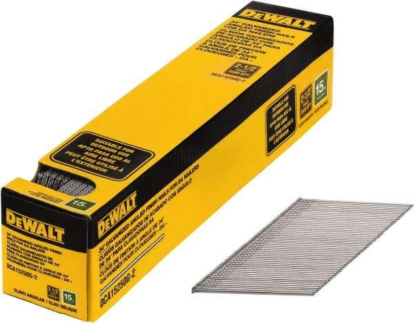 DeWALT - 15 Gauge 2-1/2" Long Finishing Nails for Power Nailers - Steel, Galvanized Finish, Smooth Shank, Angled Stick Collation, Round Head, Chisel Point - Benchmark Tooling