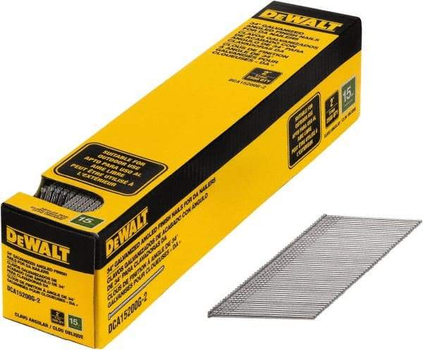 DeWALT - 15 Gauge 2" Long Finishing Nails for Power Nailers - Steel, Galvanized Finish, Smooth Shank, Angled Stick Collation, Round Head, Chisel Point - Benchmark Tooling