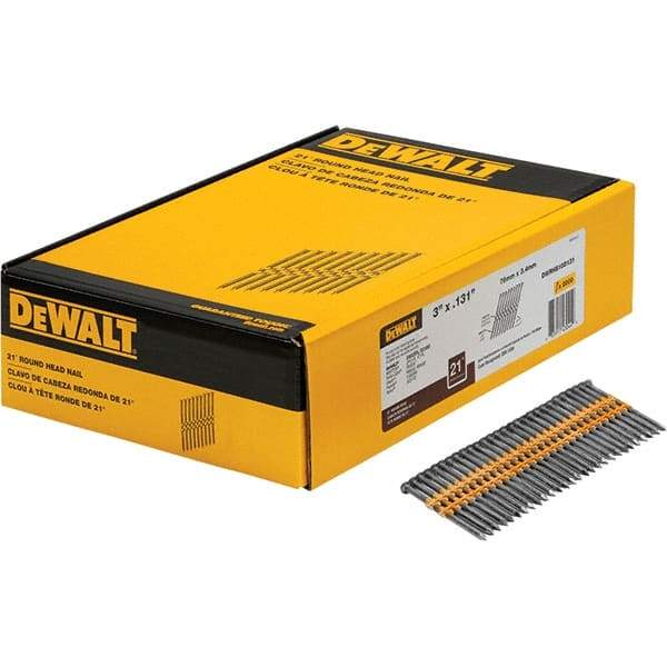 DeWALT - 9 Gauge 3" Long Framing Nails for Power Nailers - Steel, Bright Finish, Smooth Shank, Angled Stick Collation, Round Head - Benchmark Tooling