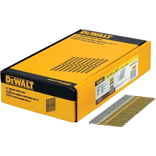 DeWALT - 9 Gauge 3-1/4" Long Framing Nails for Power Nailers - Steel, Galvanized Finish, Smooth Shank, Angled Stick Collation, Round Head - Benchmark Tooling