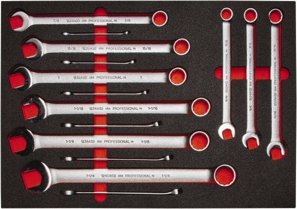 Proto - 15 Piece, 5/16" to 1-1/4", 12 Point Spline Combination Wrench Set - Inch Measurement Standard, Satin Finish, Comes in Roll Pouch - Benchmark Tooling