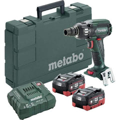 Metabo - 1/2" Drive 18 Volt Pistol Grip Cordless Impact Wrench & Ratchet - 2,150 RPM, 0 to 4,250 BPM, 295 Ft/Lb Torque, 2 Lithium-Ion Batteries Included - Benchmark Tooling