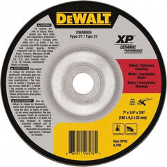 DeWALT - 24 Grit, 7" Wheel Diam, 7/8" Arbor Hole, Type 27 Depressed Center Wheel - Coarse/Medium Grade, Ceramic, N Hardness, 8,700 Max RPM - Benchmark Tooling