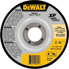 DeWALT - 24 Grit, 6" Wheel Diam, 7/8" Arbor Hole, Type 27 Depressed Center Wheel - Coarse/Medium Grade, Ceramic, N Hardness, 10,100 Max RPM - Benchmark Tooling