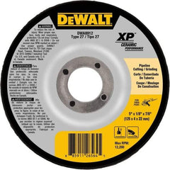 DeWALT - 24 Grit, 5" Wheel Diam, 7/8" Arbor Hole, Type 27 Depressed Center Wheel - Coarse/Medium Grade, Ceramic, N Hardness, 12,200 Max RPM - Benchmark Tooling