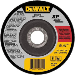 DeWALT - 24 Grit, 5" Wheel Diam, 7/8" Arbor Hole, Type 27 Depressed Center Wheel - Coarse/Medium Grade, Ceramic, N Hardness, 12,200 Max RPM - Benchmark Tooling