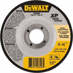 DeWALT - 24 Grit, 4-1/2" Wheel Diam, 7/8" Arbor Hole, Type 27 Depressed Center Wheel - Coarse/Medium Grade, Ceramic, N Hardness, 13,300 Max RPM - Benchmark Tooling