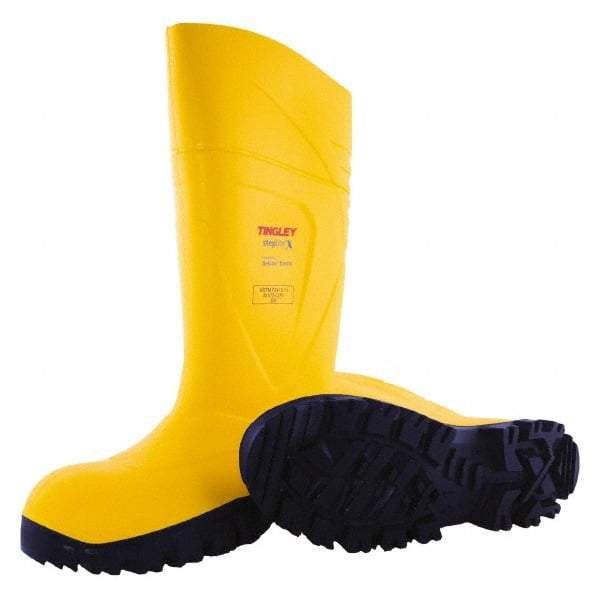 Tingley - Unisex Size 10 Medium Width Steel Knee Boot - Yellow, Navy, Polyurethane Upper, Polyurethane Outsole, 15" High, Pull-On - Benchmark Tooling