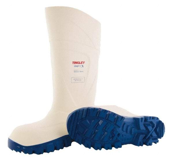 Tingley - Unisex Size 12 Medium Width Steel Knee Boot - White, Blue, Polyurethane Upper, Polyurethane Outsole, 15" High, Pull-On - Benchmark Tooling