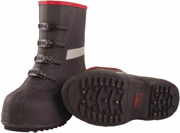 Tingley - Men's 6 (Women's 8) Traction Overboots - 12" High, Plain Toe, Cleated & Studded Sole, Rubber Upper, Black, 100% Liquid Proof, 4 Buckle - Benchmark Tooling