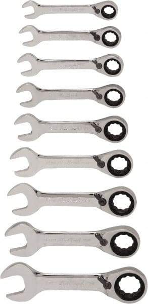 Blackhawk by Proto - 13 Piece, 6mm to 19mm, Stubby Ratcheting Combination Wrench Set - Metric Measurement Standard, Chrome Finish, Canvas Roll - Benchmark Tooling