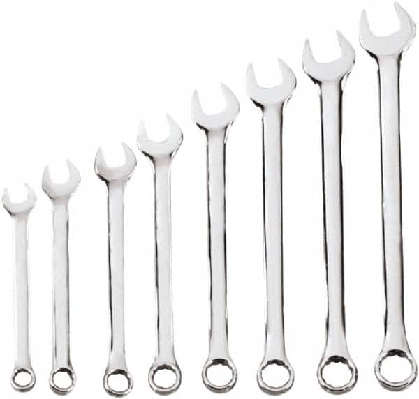 Blackhawk by Proto - 8 Piece, 10mm to 17mm, 6, 12 Point Combination Wrench Set - Metric Measurement Standard, Chrome Finish, Comes in Case - Benchmark Tooling