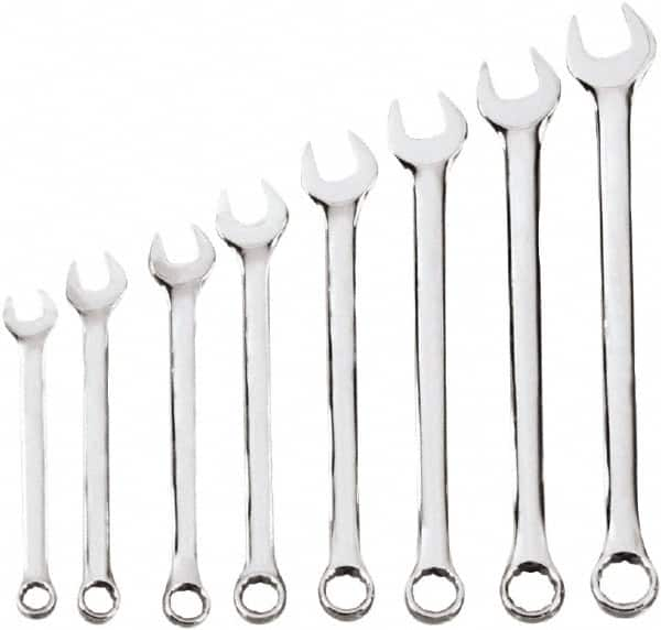 Blackhawk by Proto - 8 Piece, 1/4" to 11/16", 6, 12 Point Combination Wrench Set - Inch Measurement Standard, Chrome Finish, Comes in Case - Benchmark Tooling