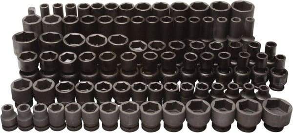 Blackhawk by Proto - 86 Piece 3/8" & 1/2" Drive Deep Well Impact Socket Set - 6 Points, 5/16" to 1" (7mm to 22mm) Range, Inch/Metric Measurement Standard - Benchmark Tooling