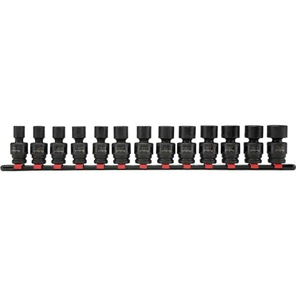 Blackhawk by Proto - 13 Piece 13/8" Drive Deep Well Impact Socket Set - 6 Points, 7 to 19mm Range, Metric Measurement - Benchmark Tooling