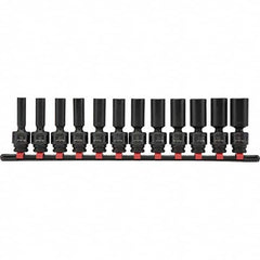 Blackhawk by Proto - 12 Piece 3/8" Drive Deep Well Impact Socket Set - 6 Points, 8mm to 19mm Range, Metric Measurement Standard - Benchmark Tooling