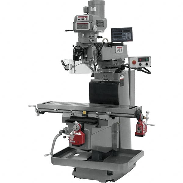 Jet - 54" Table Width x 12" Table Length, Variable Speed Pulley Control, 3 Phase Knee Milling Machine - NT40 Spindle Taper, 5 hp - Benchmark Tooling