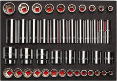 Proto - 65 Piece 1/2" Drive Chrome Finish Deep Well Socket Set - 8, 12 Points, 3/8" to 1-1/2" Range, Inch Measurement Standard - Benchmark Tooling