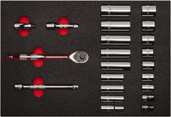 Proto - 22 Piece 3/8" Drive Chrome Finish Deep Well Socket Set - 12 Points, 3/8" to 7/8" Range, Inch Measurement Standard - Benchmark Tooling