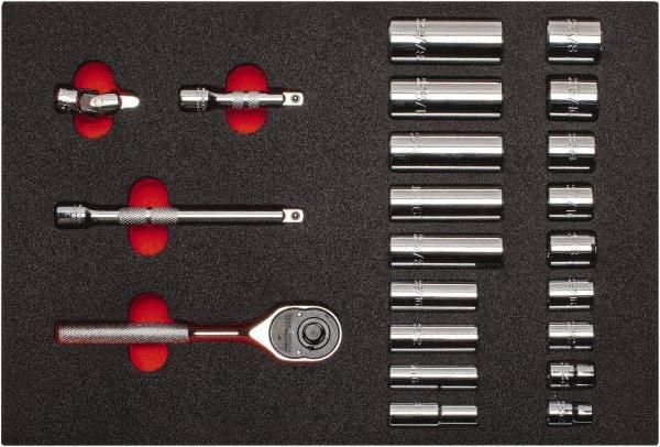 Proto - 22 Piece 3/8" Drive Chrome Finish Deep Well Socket Set - 6 Points, 3/8" to 7/8" Range, Inch Measurement Standard - Benchmark Tooling