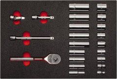 Proto - 22 Piece 3/8" Drive Chrome Finish Deep Well Socket Set - 6 Points, 3/8" to 7/8" Range, Inch Measurement Standard - Benchmark Tooling