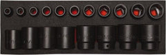 Proto - 19 Piece 1/2" Drive Black Finish Impact Socket Set - 6 Points, 3/8" to 1-1/2" Range, Inch Measurement Standard - Benchmark Tooling