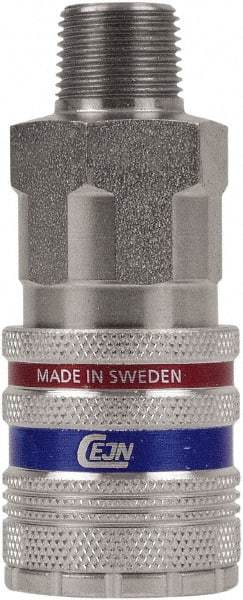 CEJN - Male NPT Industrial Pneumatic Hose Safety Coupler - Steel/Brass, 1/2" Body Diam, 3/8" Hose ID - Benchmark Tooling