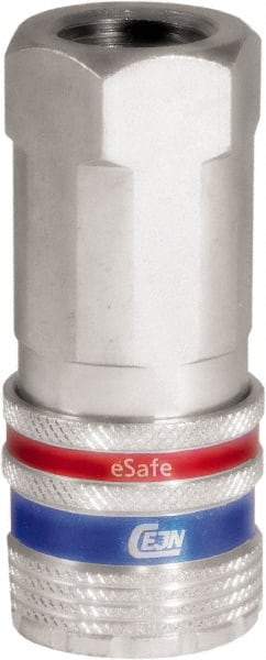 CEJN - 3/8 Female NPT Industrial Pneumatic Hose Safety Coupler - Steel/Brass, 3/8" Body Diam - Benchmark Tooling