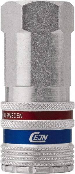 CEJN - 3/8 Female NPT European High Flow Pneumatic Hose Safety Coupler - Steel/Brass, 3/8" Body Diam - Benchmark Tooling