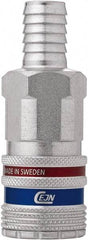 CEJN - Hose Barb European High Flow Pneumatic Hose Safety Coupler - Steel/Brass, 3/8" Body Diam, 1/2" Hose ID - Benchmark Tooling