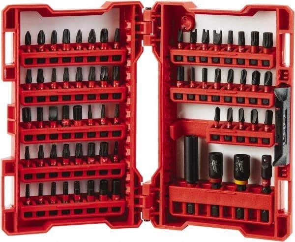 Milwaukee Tool - 65 Piece, Magnetic Bit Holder - 5/64 to 1/4" Hex, #1 to #3, Drilling/Screwdriving Utility Accessory Set Kit, 1/4" Hex Drive, Phillips, Slotted, Torx, Square Point - Benchmark Tooling