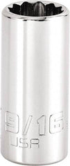 Proto - 9/16", 3/8" Drive, Intermediate Hand Socket - 12 Points, 1-47/64" OAL, Steel, Full Polish Finish - Benchmark Tooling