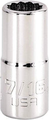 Proto - 7/16", 3/8" Drive, Intermediate Hand Socket - 12 Points, 1-25/32" OAL, Steel, Full Polish Finish - Benchmark Tooling