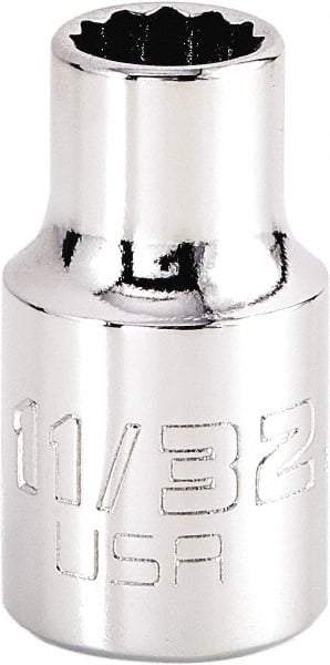 Proto - 11/32", 3/8" Drive, Intermediate Hand Socket - 12 Points, 1-15/64" OAL, Steel, Full Polish Finish - Benchmark Tooling