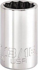 Proto - 13/16", 3/8" Drive, Intermediate Hand Socket - 12 Points, 1-47/64" OAL, Steel, Full Polish Finish - Benchmark Tooling
